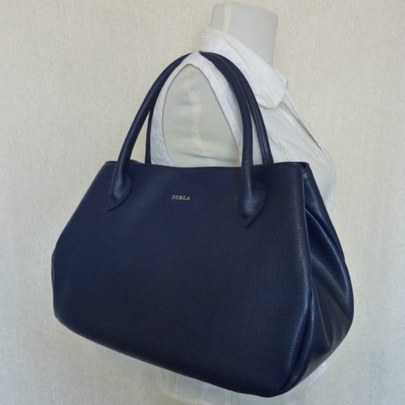 NEW FURLA Dark Ink Blue Saffiano Leather New Giselle Tote Bag/Satchel/ Handbag - Picture 6 of 11